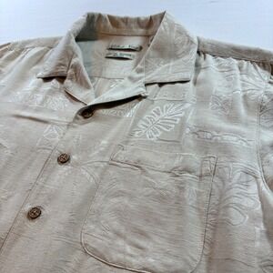 Batik Bay Mens Medium Silk Hawaiian Shirt Beige Tropical Jacquard Camp Button Up